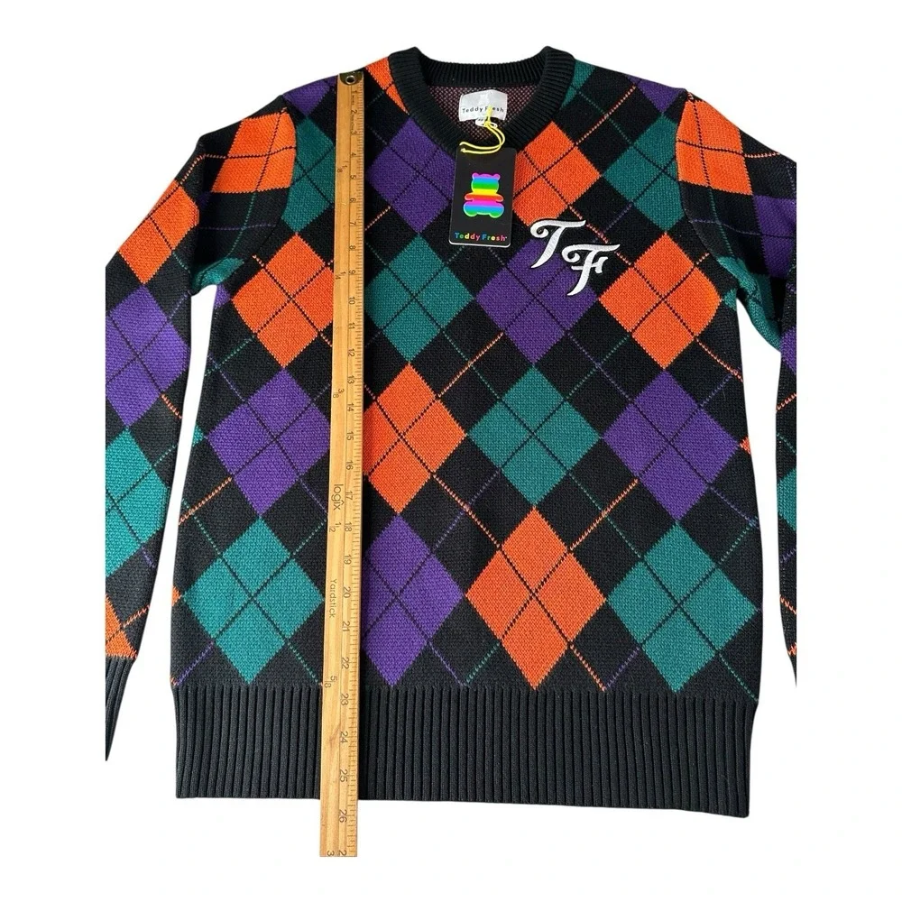 Teddy‎ Fresh Men V-Neck Argyle Sweater Size Multicolor Knit XS